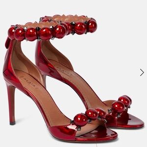 Alaia Glossy Red Beaded Leather Heels